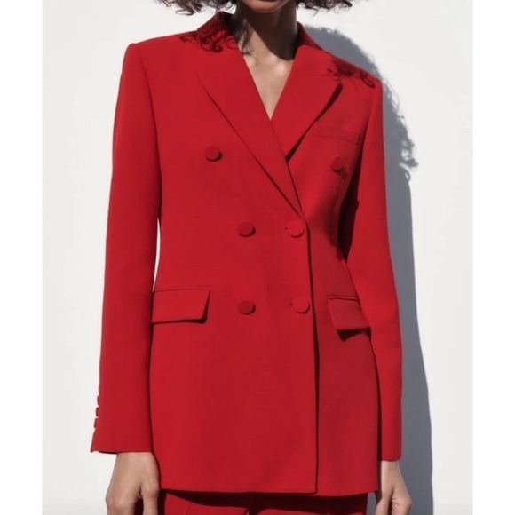 Zara Jackets & Blazers - ZARA Womens Double Breasted Buttoned Blazer Bright Red Women's Small Oversized